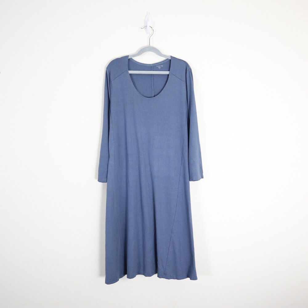 Garnet Hill Size S Scoop Neck Jersey Knit Trapeze Dress 3/4 Sleeve Blue - Picture 2 of 11